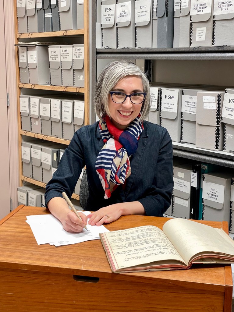 Author Sonia Nicholson in an archives.