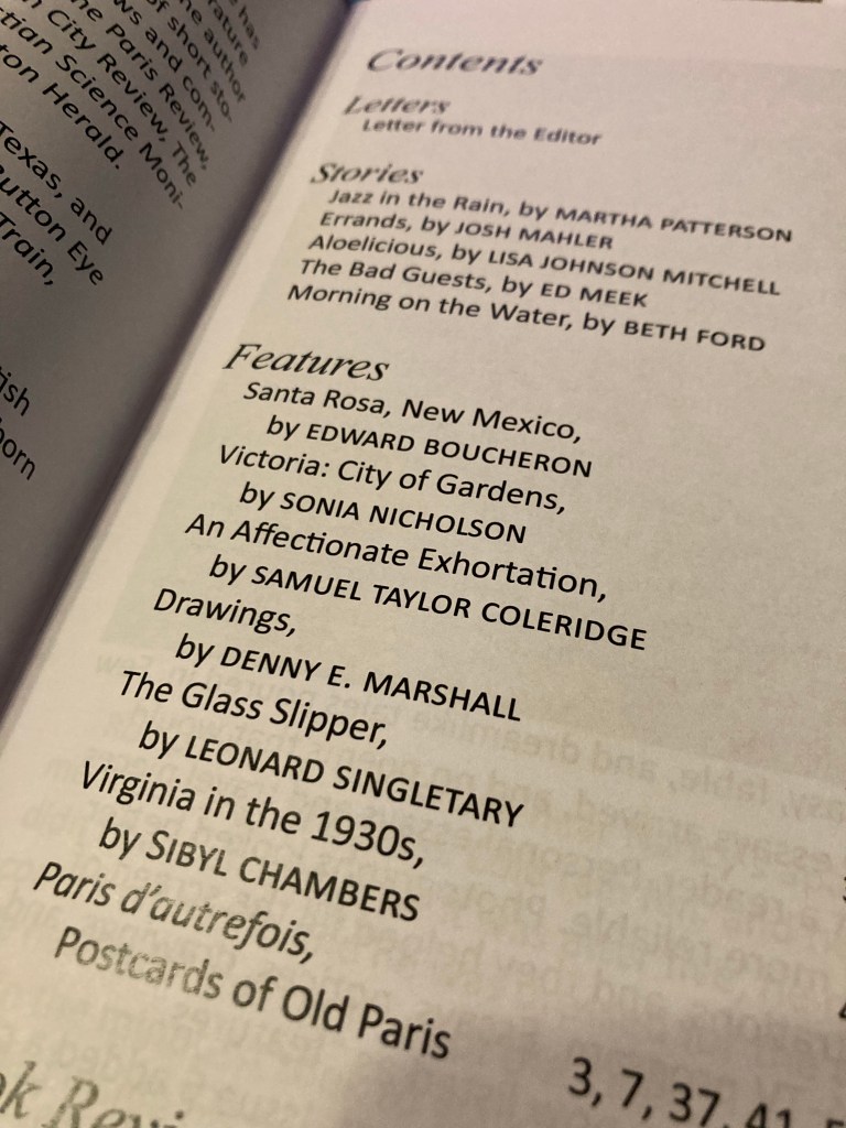 Part of the issue’s Table of Contents showing the list of features.