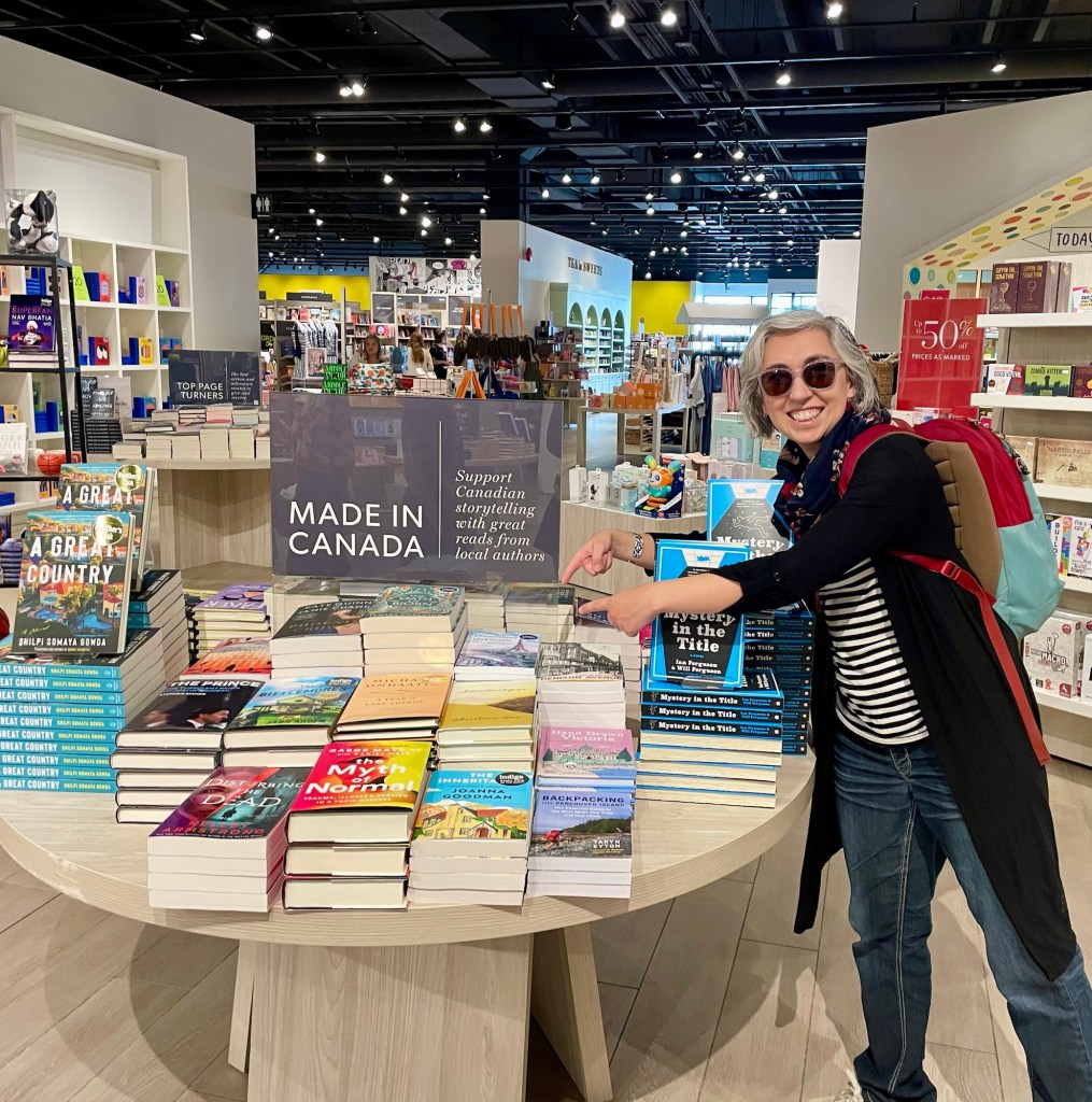 Author Sonia Nicholson’s book Provenance Unknown on a feature table (“Made in Canada”) in Indigo bookstore.