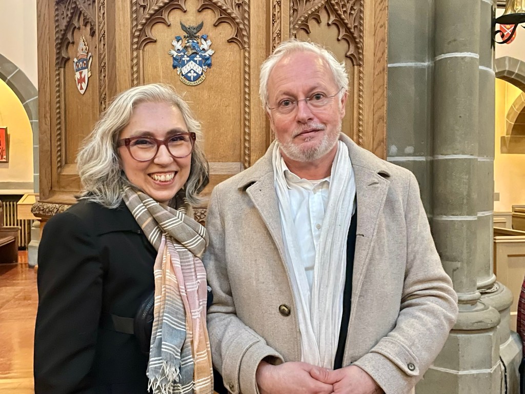 Author Sonia Nicholson with Philippe Villeneuve, Chief Architect responsible for the restoration of Notre Dame Cathedral in Paris.