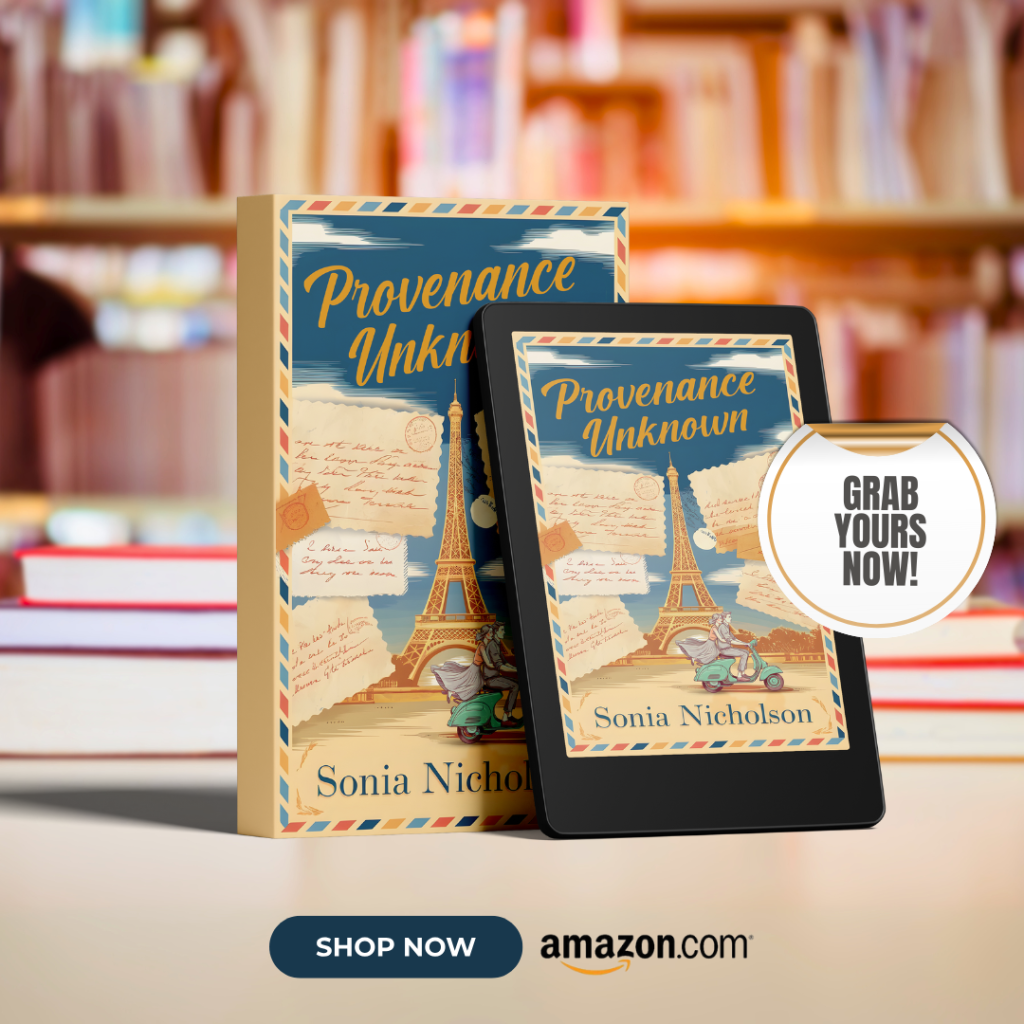 Promo graphic for Provenance Unknown by Sonia Nicholson: “Grab Yours Now!”