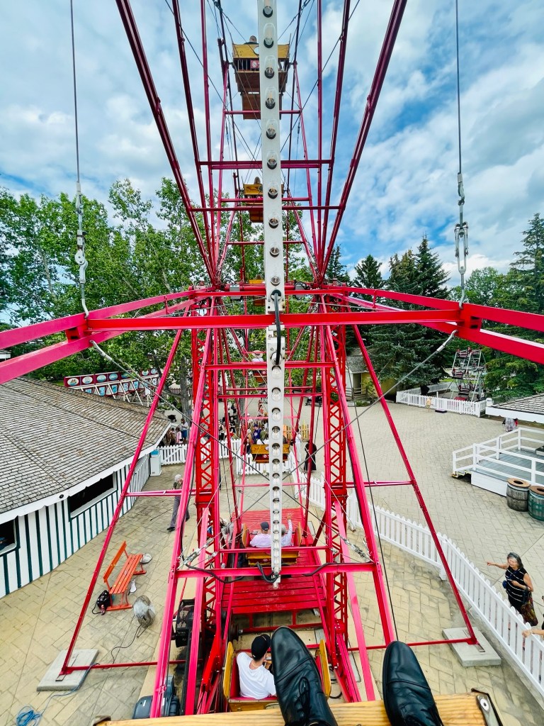 View from red vintage Ferris wheel, Heritage Park, Calgary. 