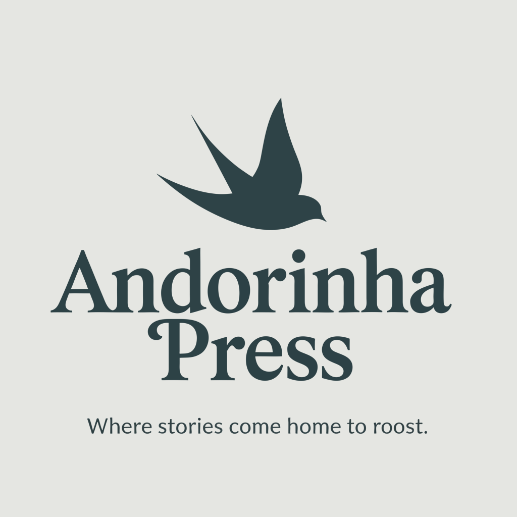 Andorinha Press logo, with swallow silhouette. Tag line: Where stories come home to roost.