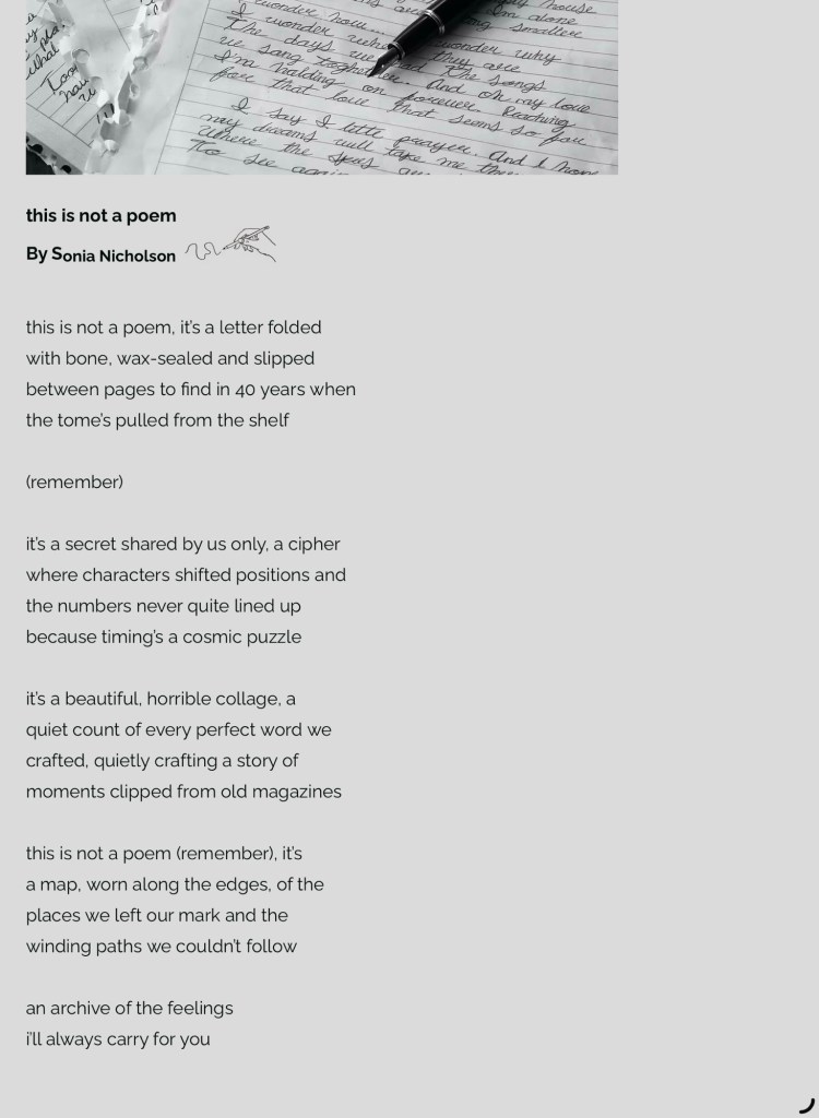 Screen shot of "this is not a poem" by Sonia Nicholson. Follow link to read on website.