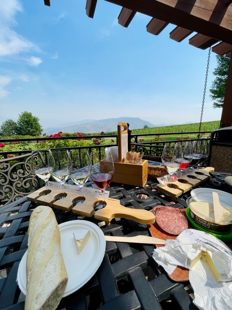Wine and charcuterie lunch on patio. Photo by Sonia Nicholson.